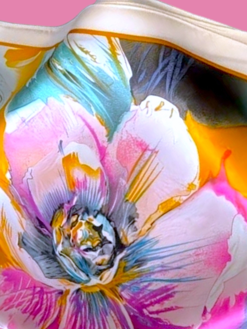Vibrant Floral Scarf in Pink, Yellow & Blue